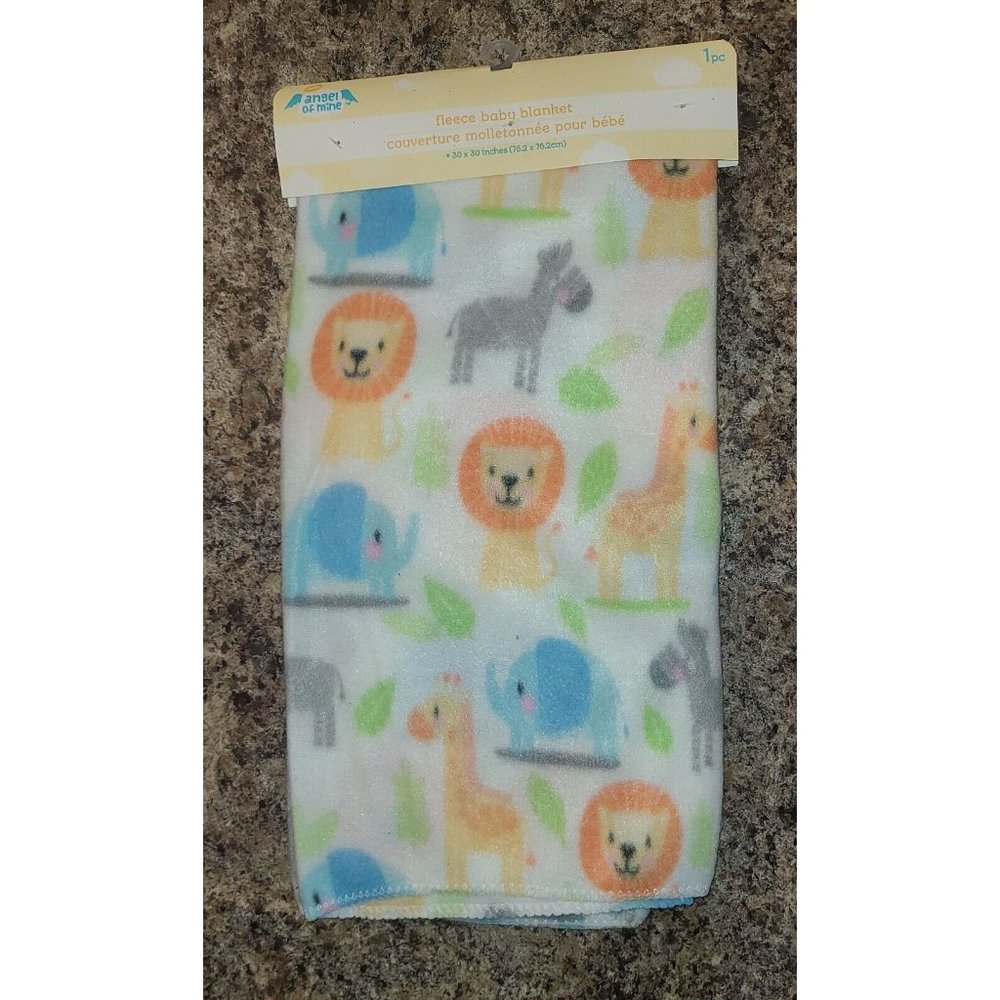 Angel of Mine 30 x 30 Fleece Baby Blanket Lions, Elephants, and Giraffes